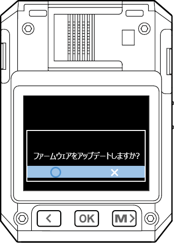 「ファームウェアをアップデートしますか？」と表示された画面画像